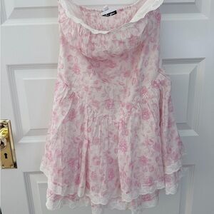 Sky to Moon Strapless Floral Pink and White Dress